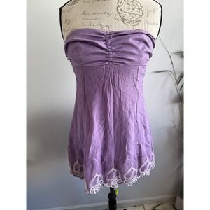 Sistes Made‎ in Italy Purple Strapless Top White Floral Lace Trim Boho Summer